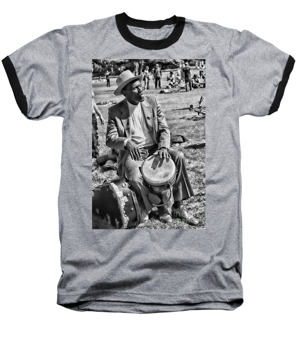 Drum. Bongo Baseball T-Shirt featuring the photograph Music Man on Hippie Hill By Diana Sainz by Diana Raquel Sainz
