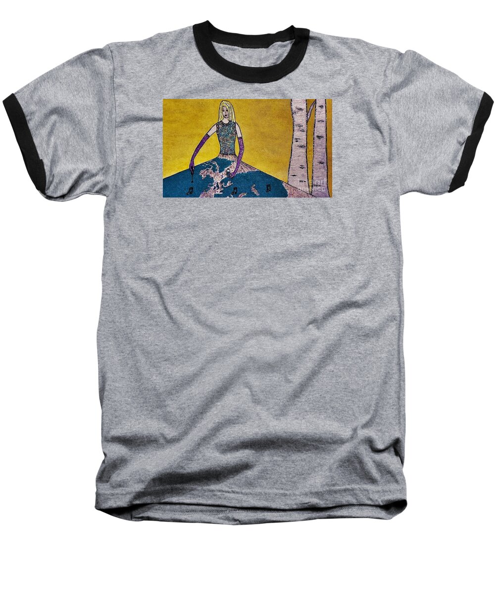  Music Baseball T-Shirt featuring the painting Music world by Jasna Gopic by Jasna Gopic