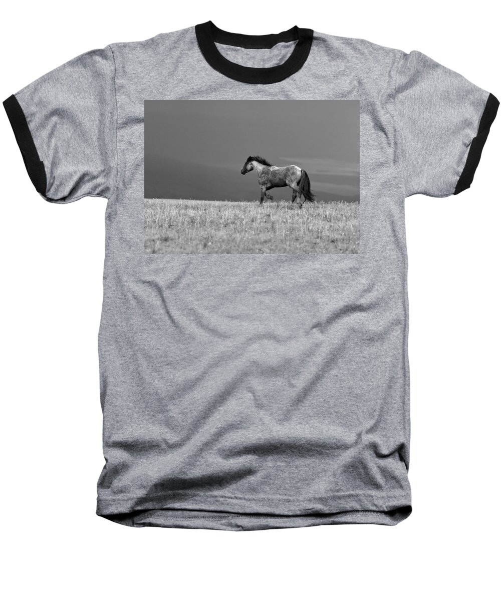 Beautiful Baseball T-Shirt featuring the photograph Mustang 2 BW by Roger Snyder
