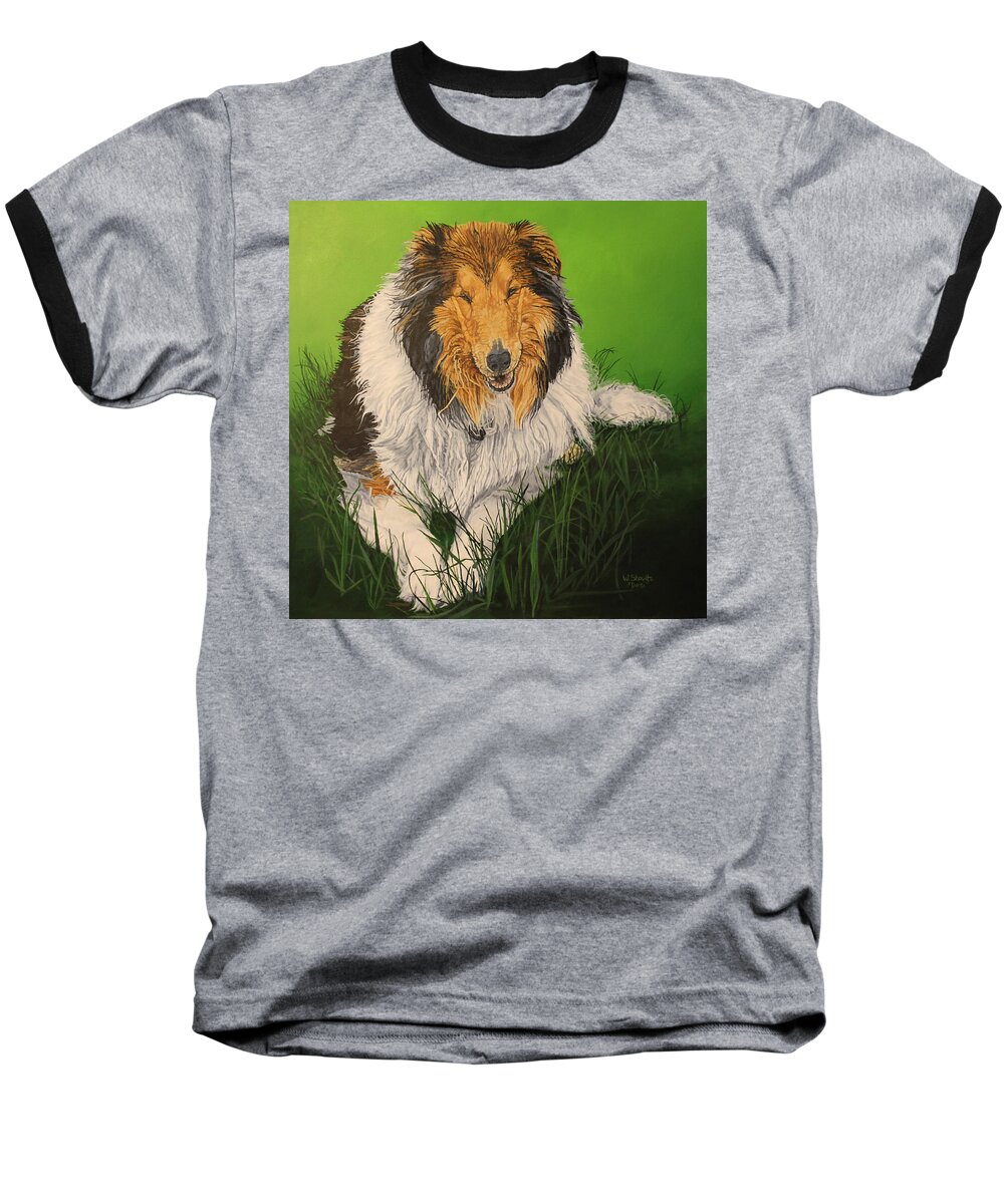 Collie Baseball T-Shirt featuring the painting My Guardian by Wendy Shoults