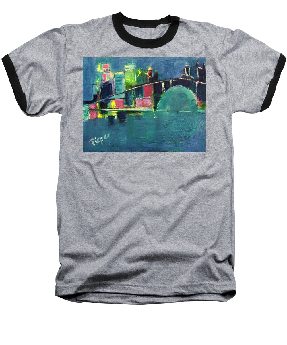 Abstract Of Cityscape Baseball T-Shirt featuring the painting My Kind of City by Betty Pieper