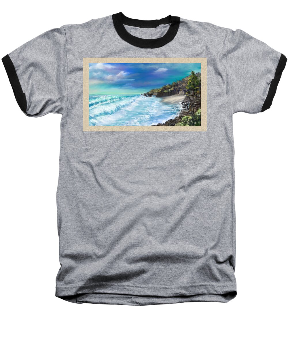 Ocean Baseball T-Shirt featuring the painting My Private Ocean by Susan Kinney