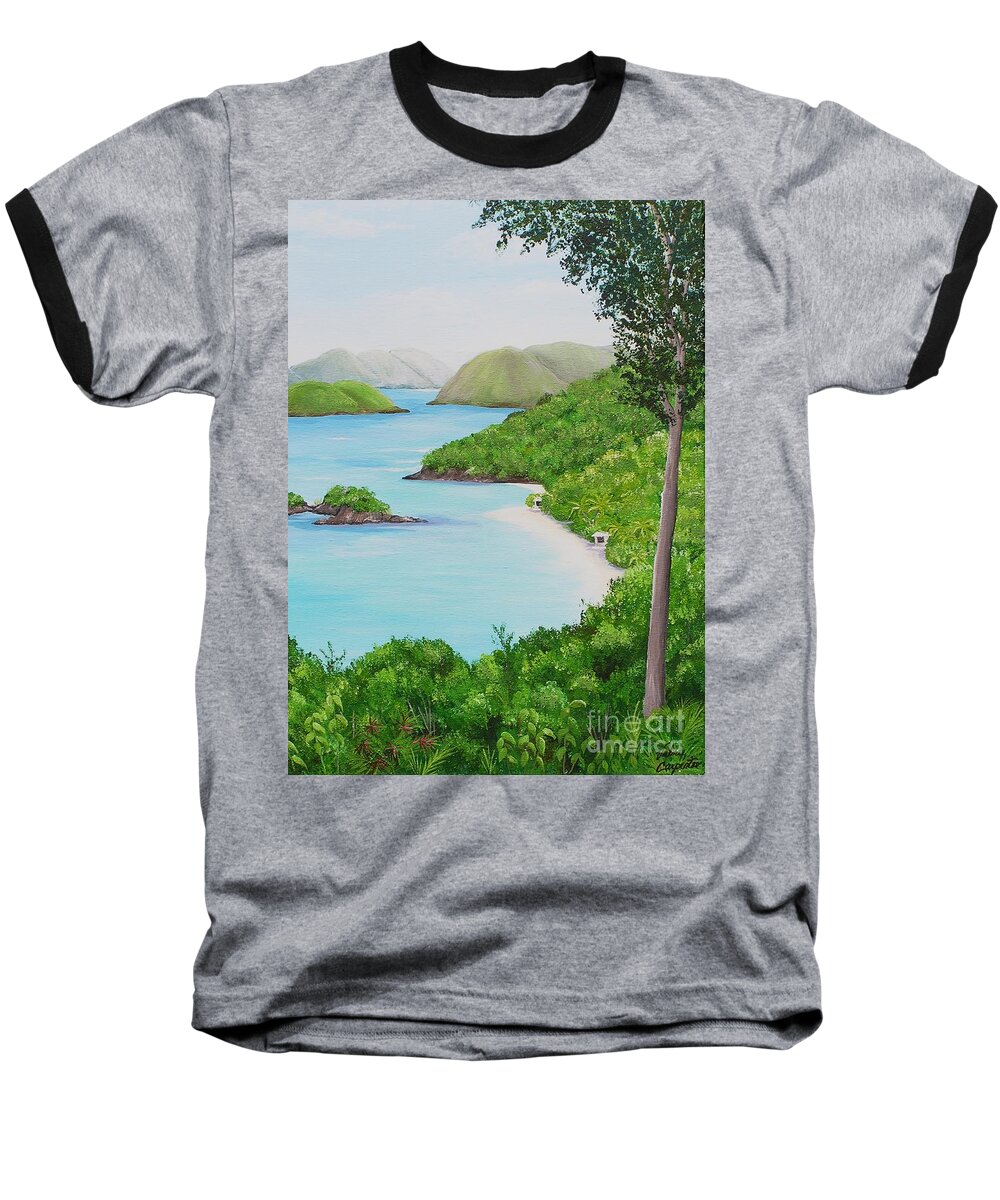 Trunk Bay Baseball T-Shirt featuring the painting My Trunk Bay by Valerie Carpenter