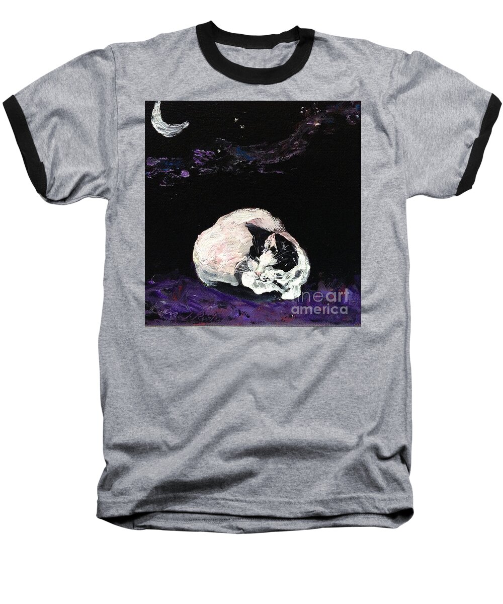 Sleeping Artwork Baseball T-Shirt featuring the painting Mystic cat nap by Reina Resto