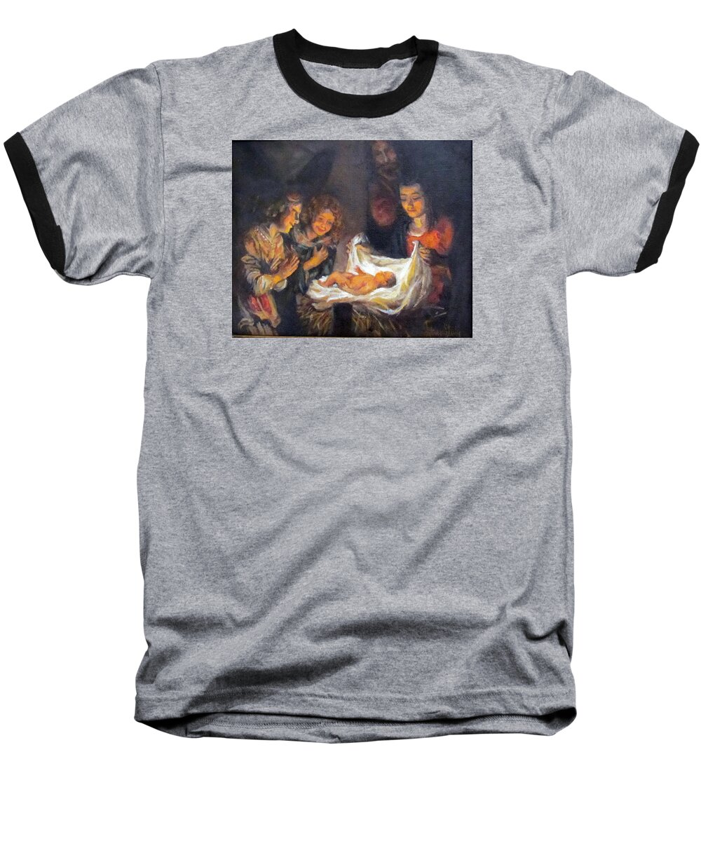 Religion Baseball T-Shirt featuring the painting Nativity Scene Study by Donna Tucker