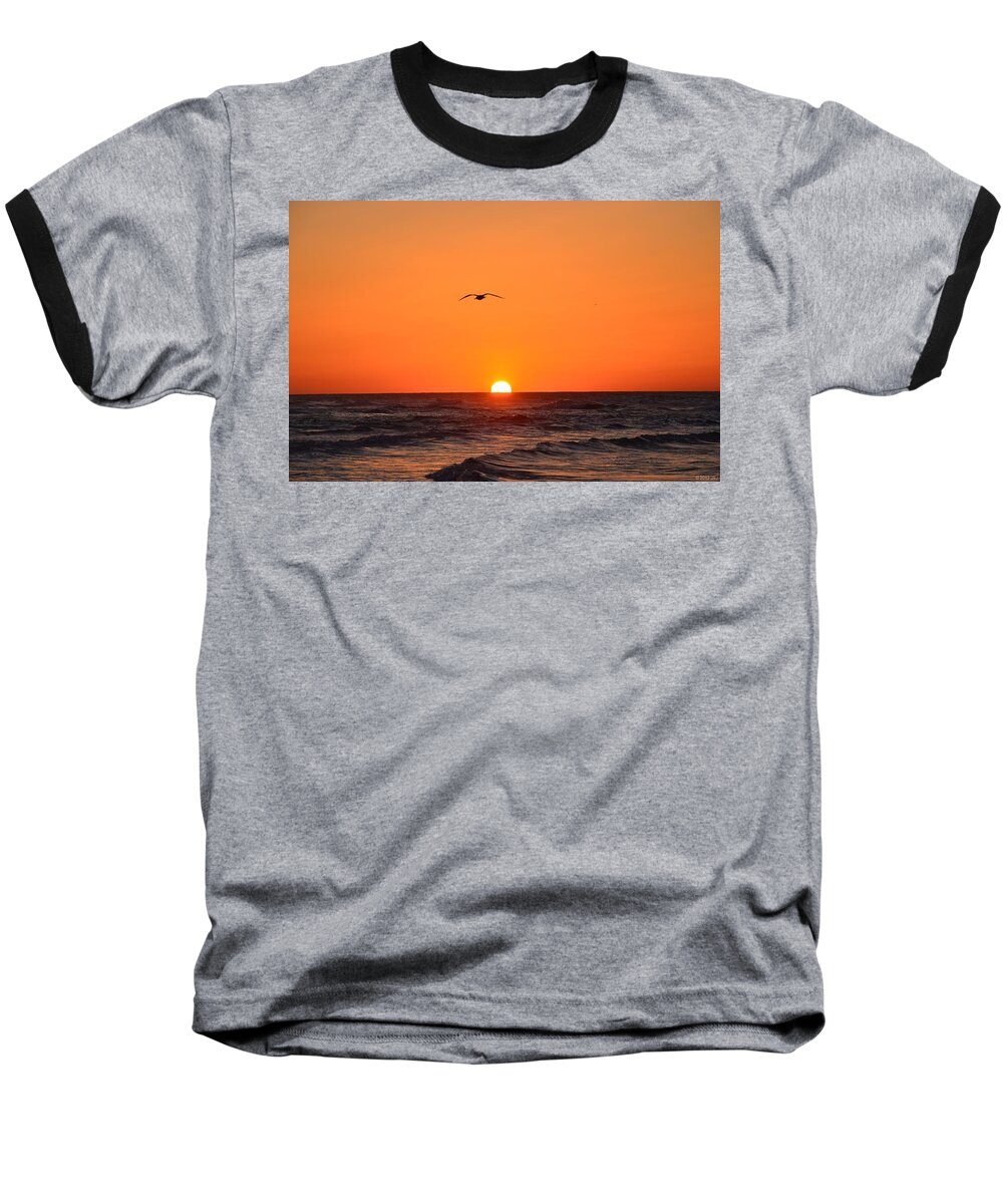 Navarre Beach Baseball T-Shirt featuring the photograph Navarre Beach Sunrise Waves and Bird by Jeff at JSJ Photography
