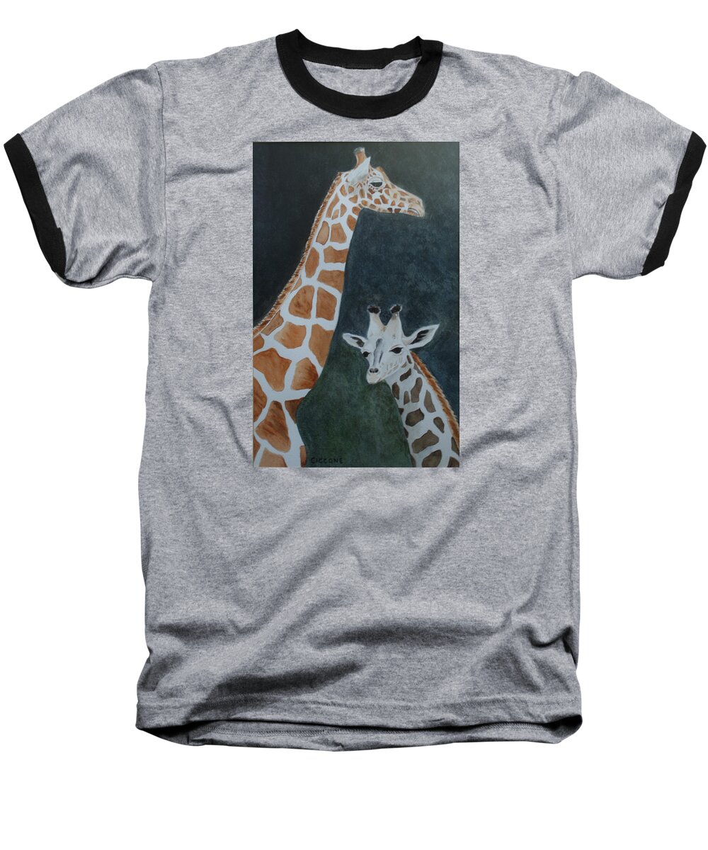 Zoo Baseball T-Shirt featuring the painting Neck and Neck by Jill Ciccone Pike
