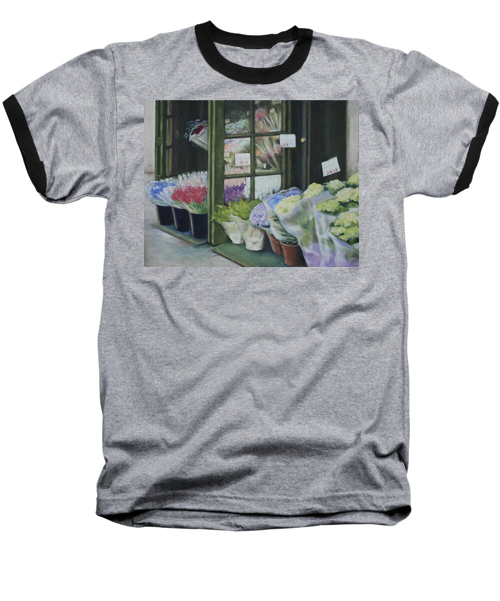 Fine Art Painting Baseball T-Shirt featuring the painting New York Flower Shop by Rebecca Matthews