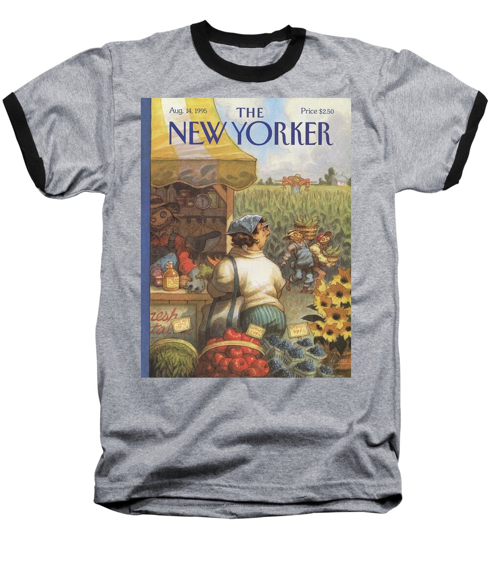 Bumper Crop Baseball T-Shirt featuring the painting New Yorker August 14th, 1995 by Peter de Seve