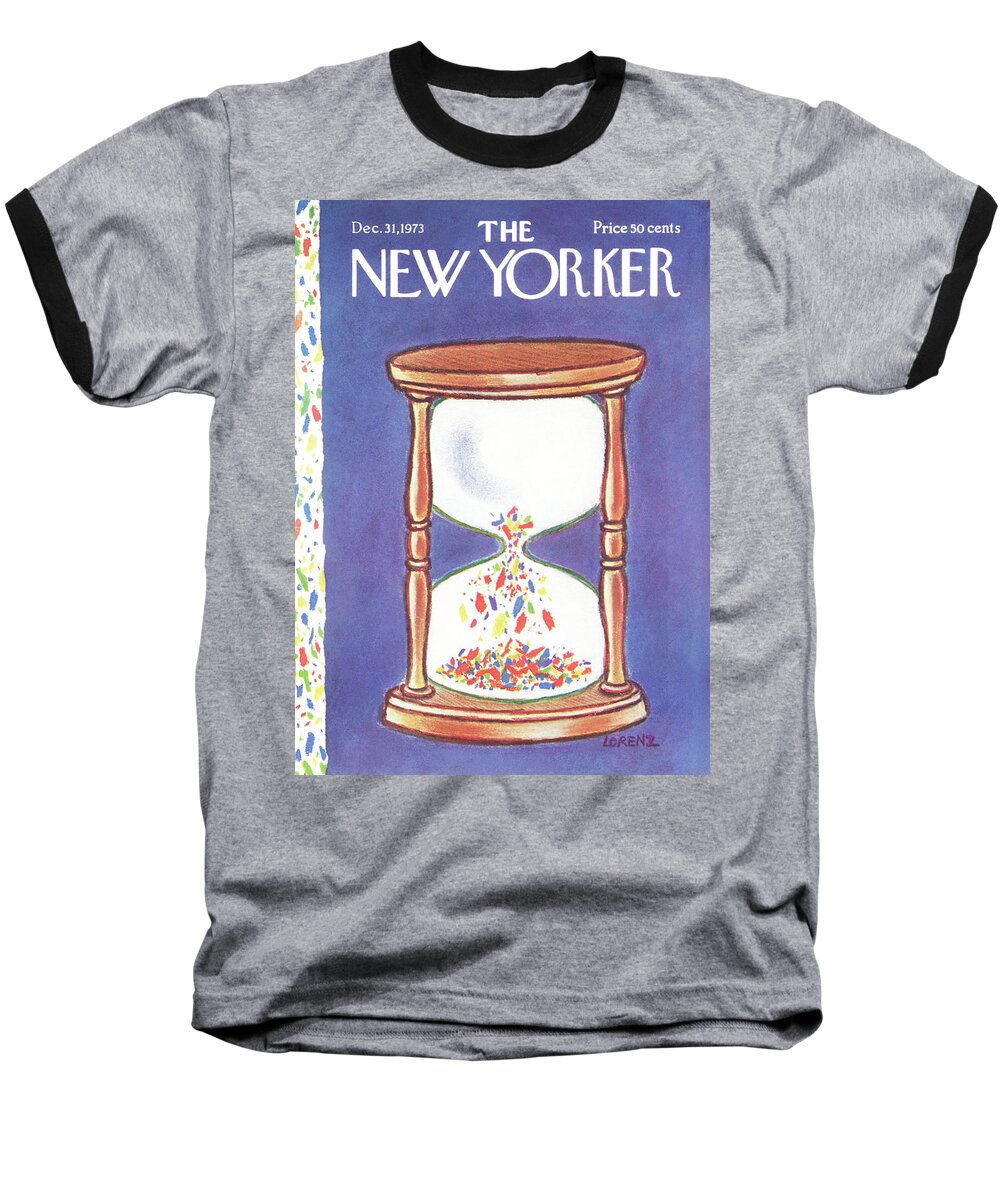 Hourglass Baseball T-Shirt featuring the painting New Yorker December 31st, 1973 by Lee Lorenz
