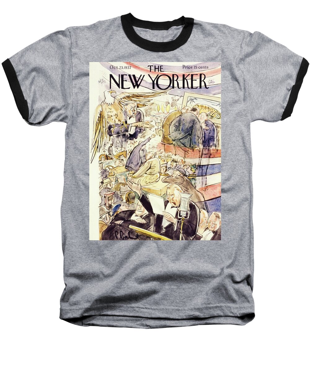 Political Baseball T-Shirt featuring the painting New Yorker October 23 1937 by Perry Barlow