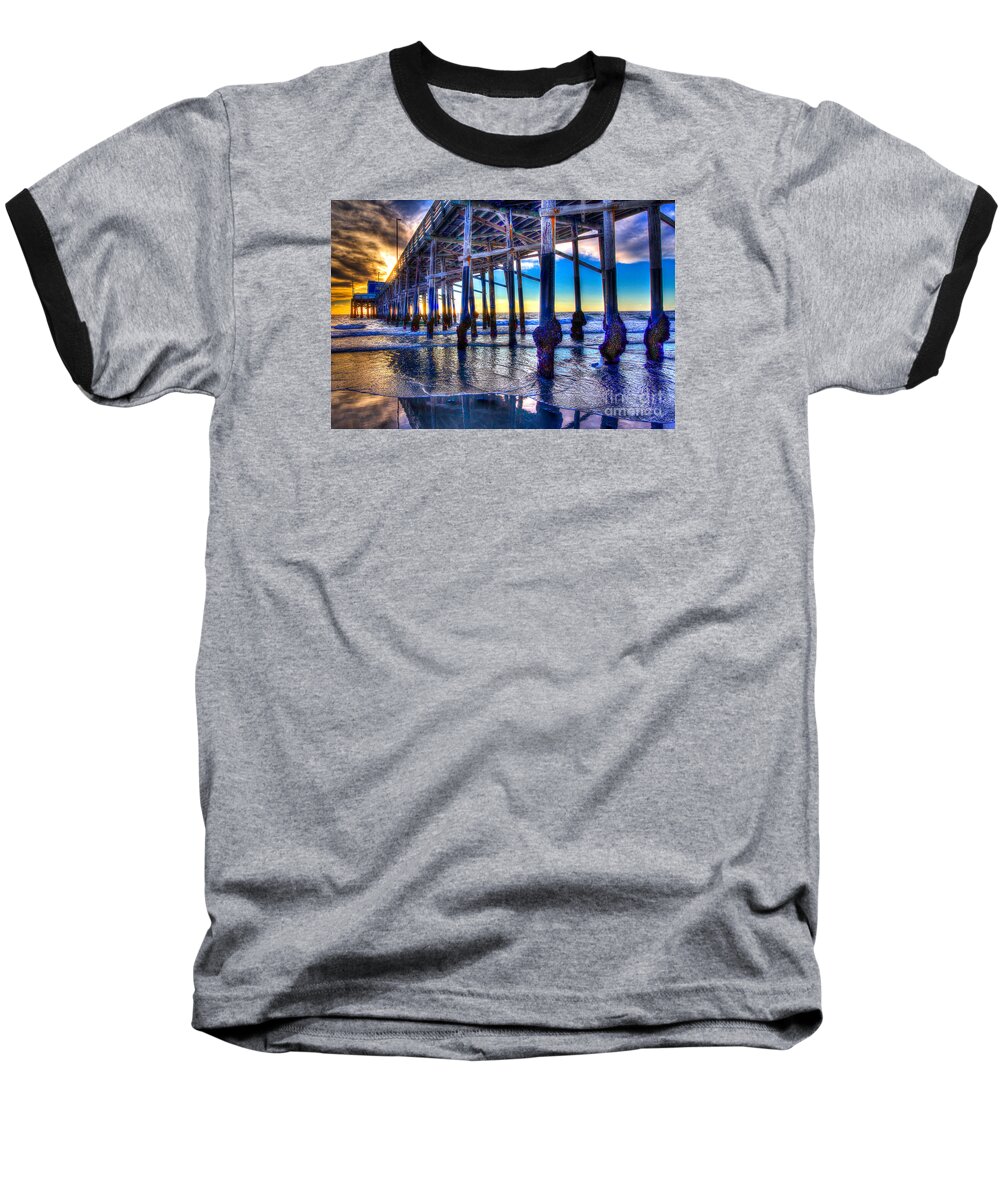 Pier Baseball T-Shirt featuring the photograph Newport Beach Pier - Low Tide by Jim Carrell