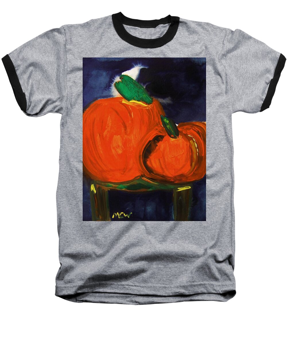 Pumpkins Baseball T-Shirt featuring the painting Night Pumpkins by Mary Carol Williams