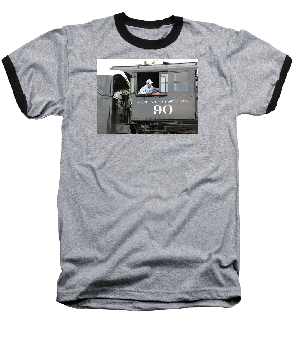 Trains Baseball T-Shirt featuring the digital art No. 90 Cab by Lin Grosvenor