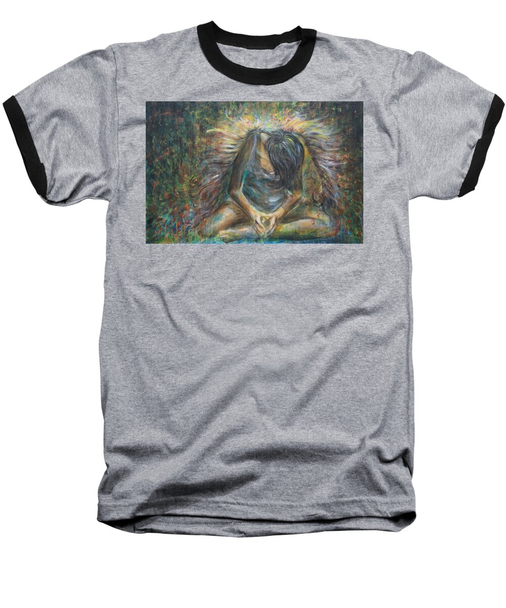 Angel Baseball T-Shirt featuring the painting No Paradise by Nik Helbig