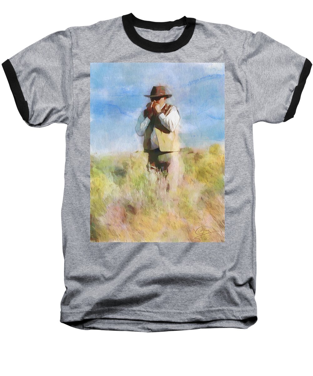 Pioneer Baseball T-Shirt featuring the painting No Useless Cares by Greg Collins