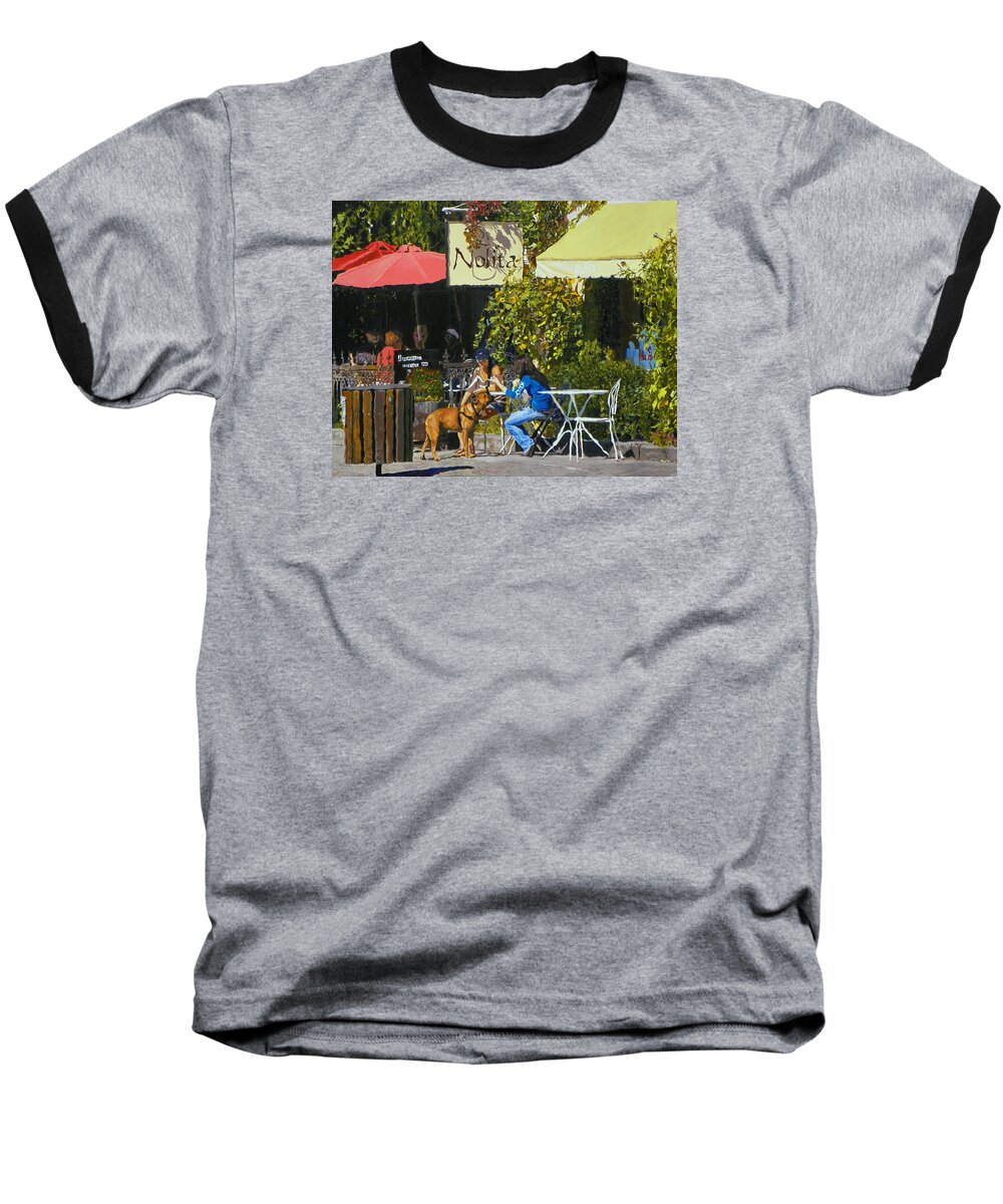 Nolita Baseball T-Shirt featuring the painting Nolita's Cafe by Kenneth Young
