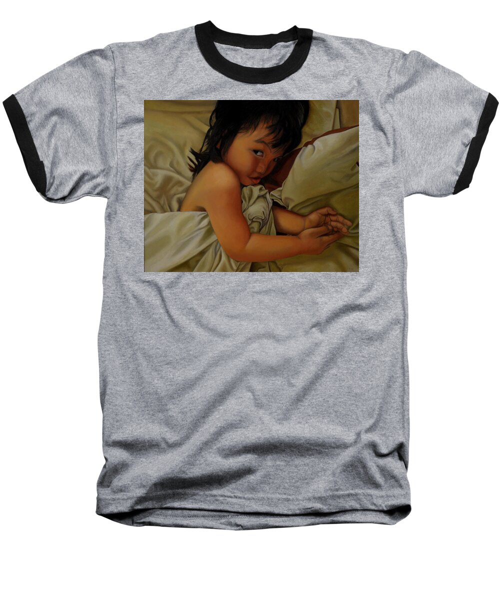 Sleep Baseball T-Shirt featuring the painting Nooo by Thu Nguyen