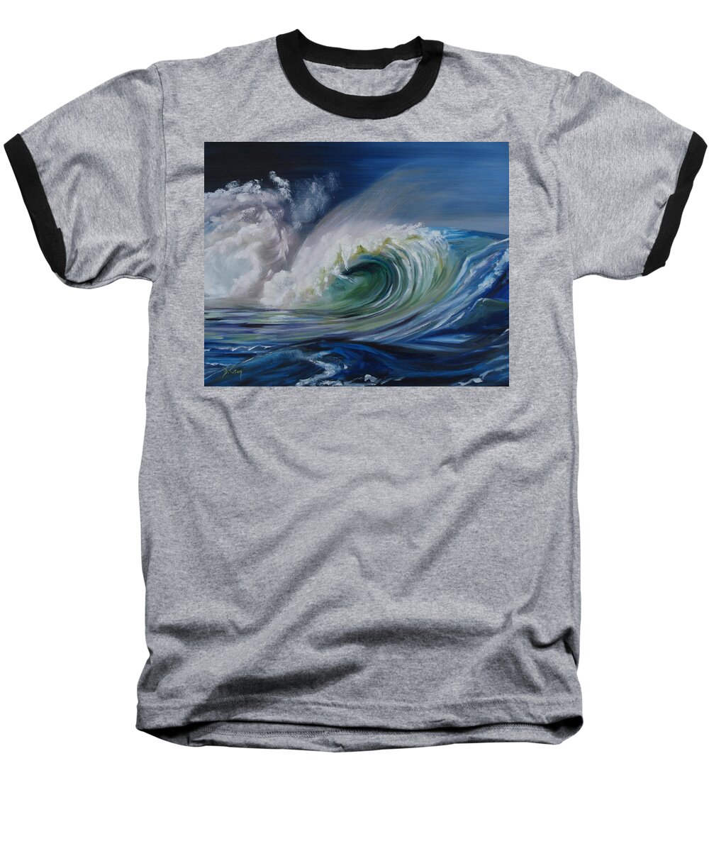 Wave Baseball T-Shirt featuring the painting North Shore Curl by Donna Tuten