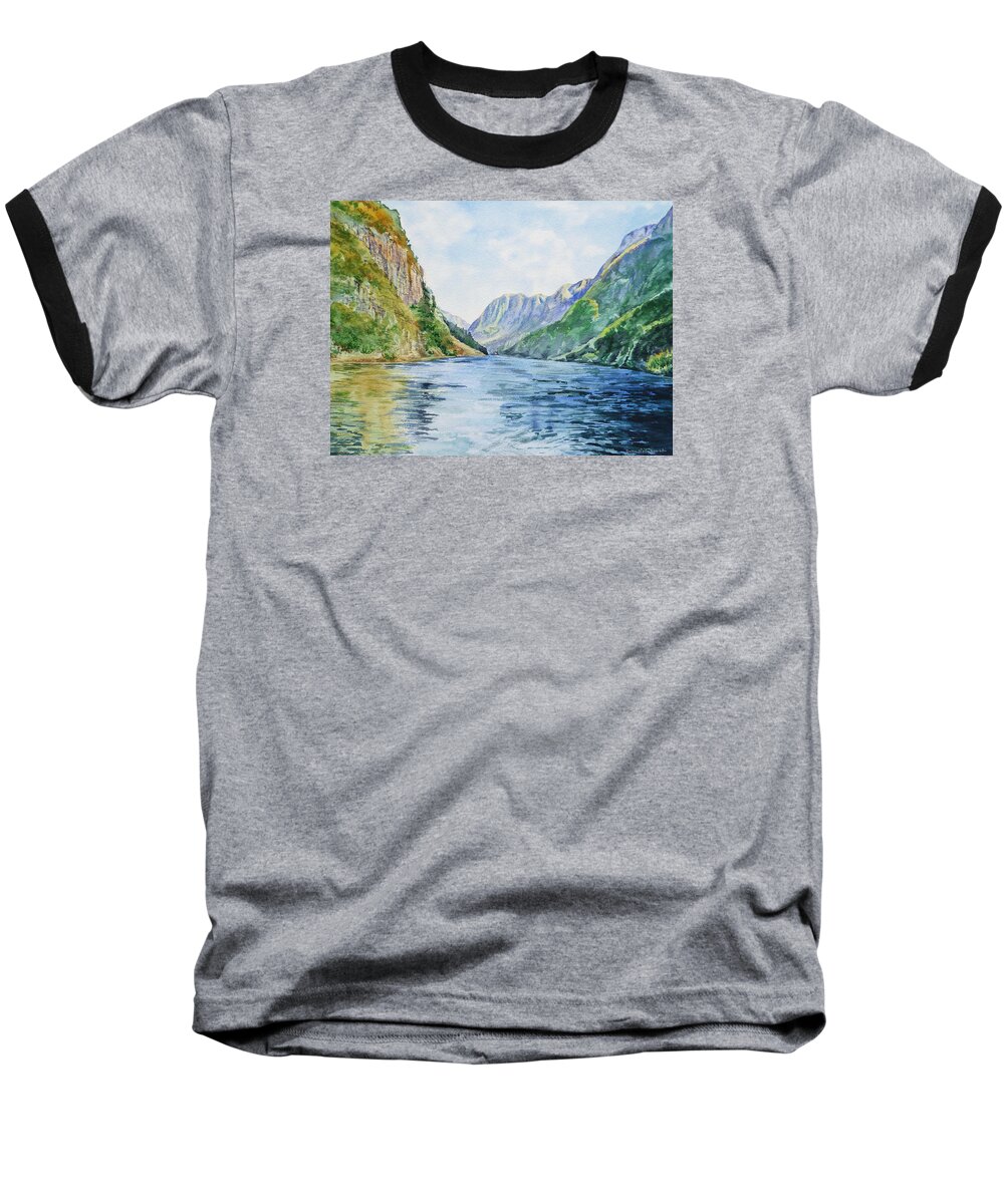 Norway Baseball T-Shirt featuring the painting Norway Fjord by Irina Sztukowski