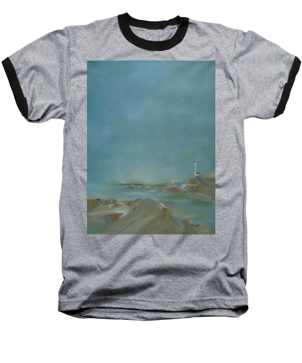 Lighthouse Baseball T-Shirt featuring the painting Nova Scotia Fog by Judith Rhue