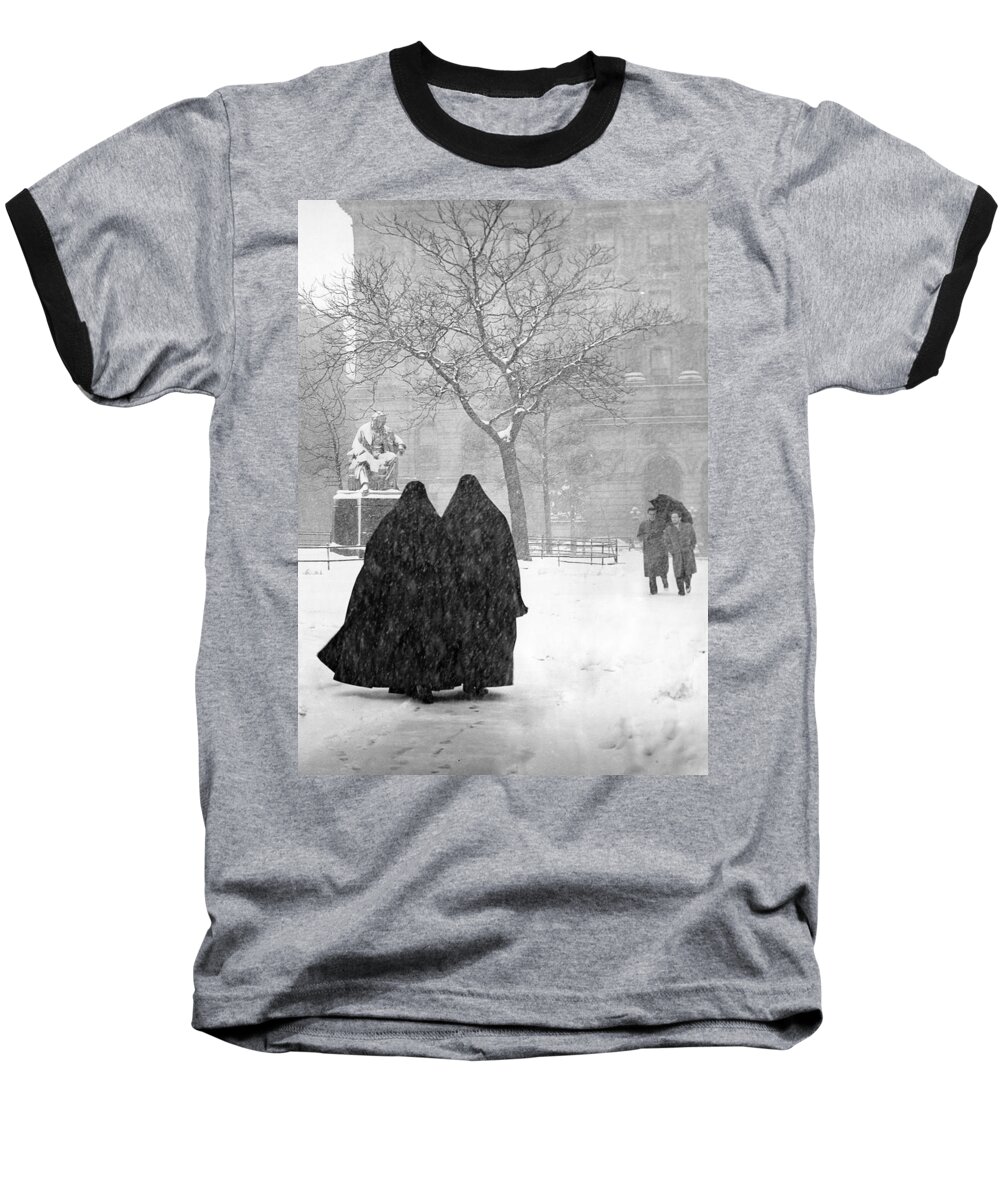 Christmas Baseball T-Shirt featuring the photograph Nuns in Snow New York City 1946 by Melissa A Benson