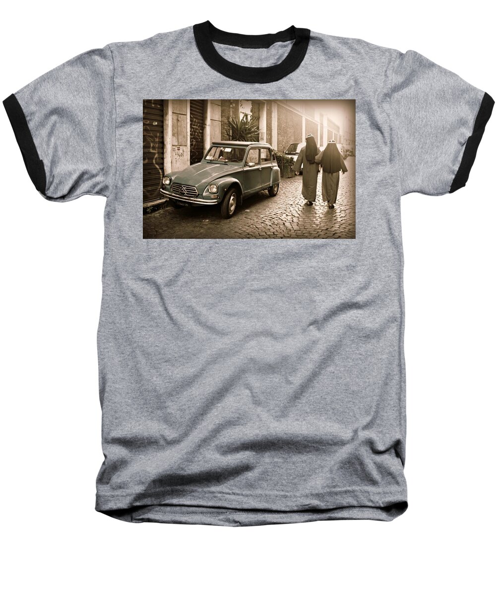 Classic Car Baseball T-Shirt featuring the photograph Nuns with Vintage Car by Steve Natale