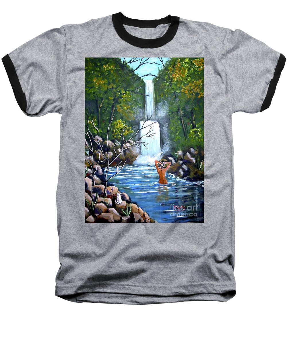 Waterfall Baseball T-Shirt featuring the painting Nymph in Pool by Phyllis Kaltenbach