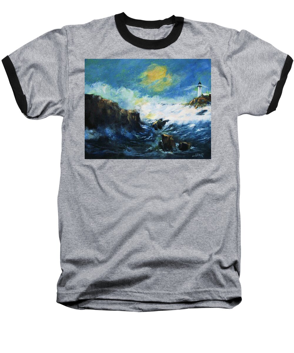 Seascape Baseball T-Shirt featuring the painting Off Shore Breakers at Dusk by Al Brown