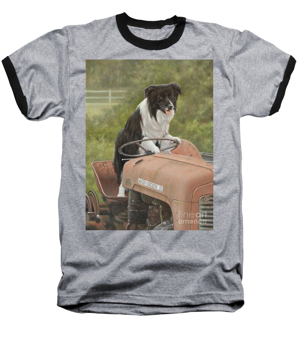 Dog Paintings Baseball T-Shirt featuring the painting Off to work II by John Silver
