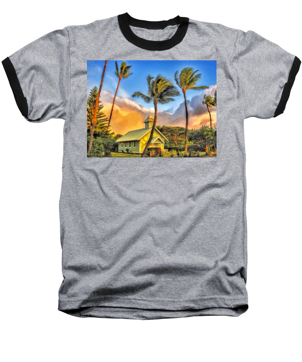 Church Baseball T-Shirt featuring the painting Old Church at Honokawai Maui by Dominic Piperata