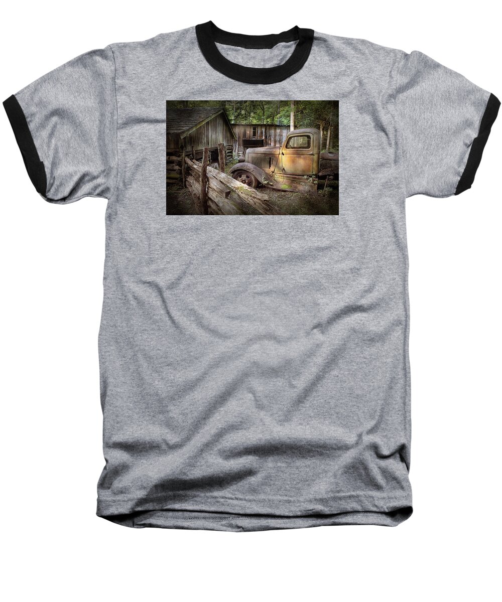 Art Baseball T-Shirt featuring the photograph Old Farm Pickup Truck in the Smoky Mountains by Randall Nyhof