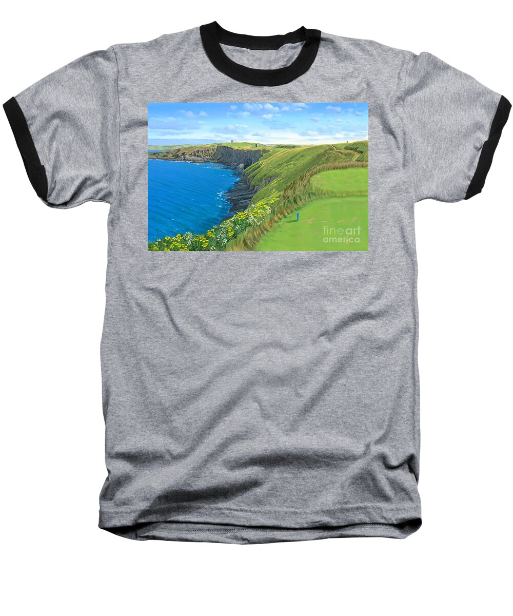 12th Hole Baseball T-Shirt featuring the painting Old Head Golf Club Ireland by Tim Gilliland
