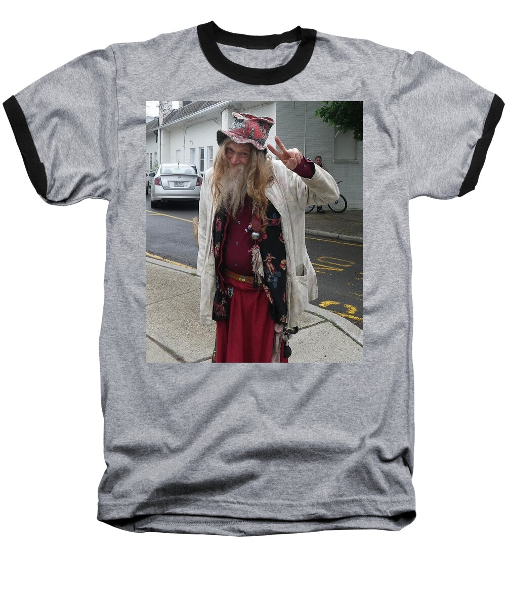 Old Man Baseball T-Shirt featuring the photograph Old Hippie in Woodstock NY by Anna Ruzsan
