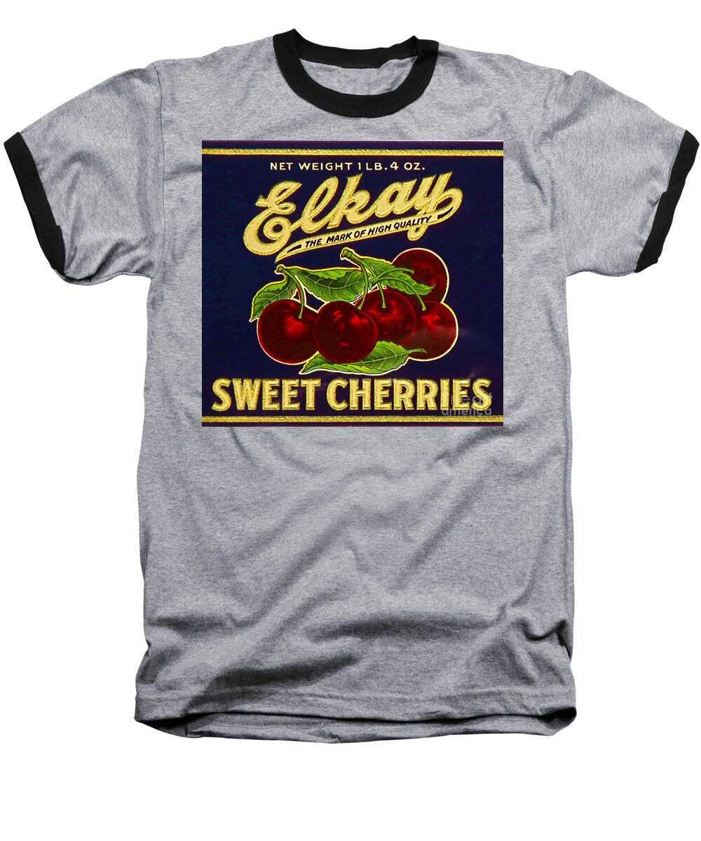 This Is A Photograph Of An Authentic 100 Year Old Food Packaging Label. Baseball T-Shirt featuring the photograph Cherries Antique Food Package Label by Robert Birkenes