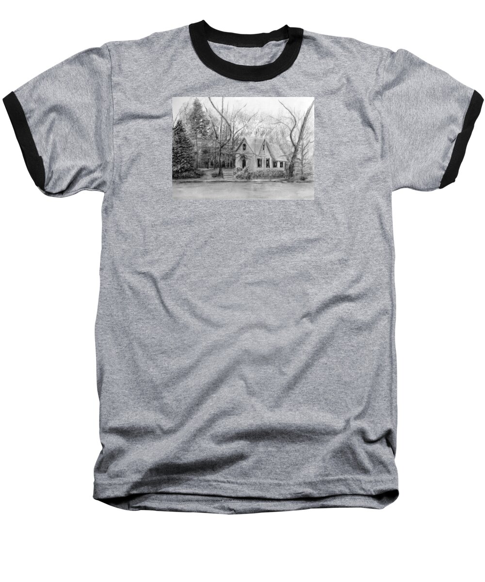 Library Baseball T-Shirt featuring the painting Old Library on Lake Afton - Winter by Loretta Luglio