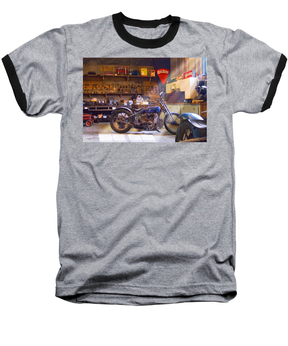 Motorcycle Shop Baseball T-Shirt featuring the photograph Old Motorcycle Shop 2 by Mike McGlothlen