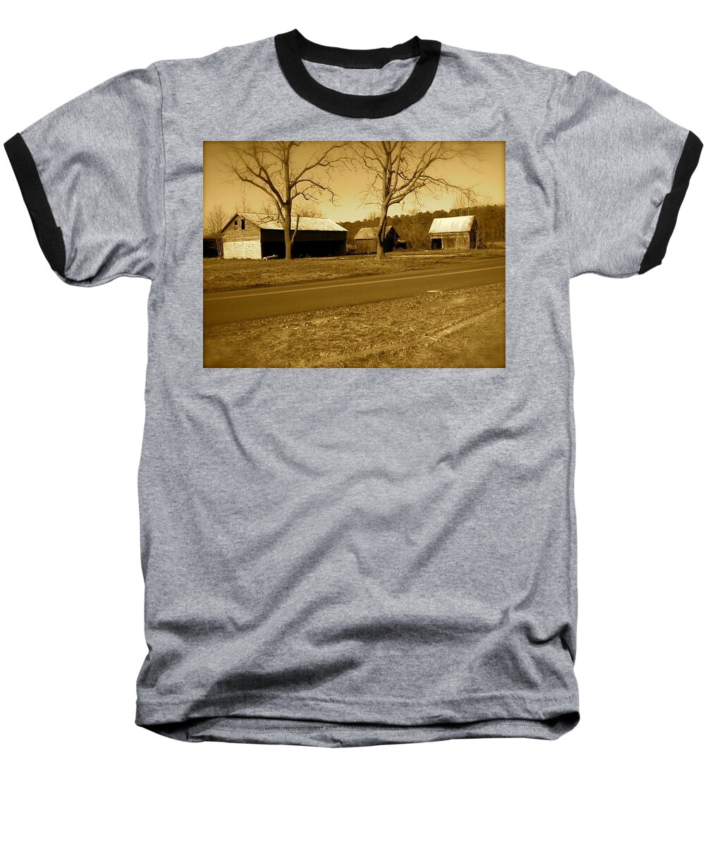 Old Baseball T-Shirt featuring the photograph Old Red Barn In Sepia by Chris W Photography AKA Christian Wilson