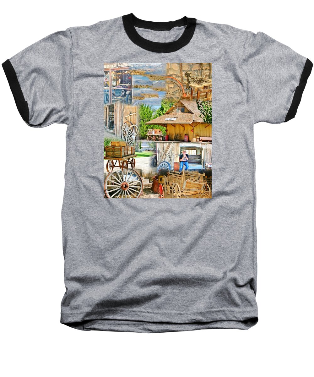 Wagon Wheels Baseball T-Shirt featuring the photograph Old West Collage by Marilyn Diaz