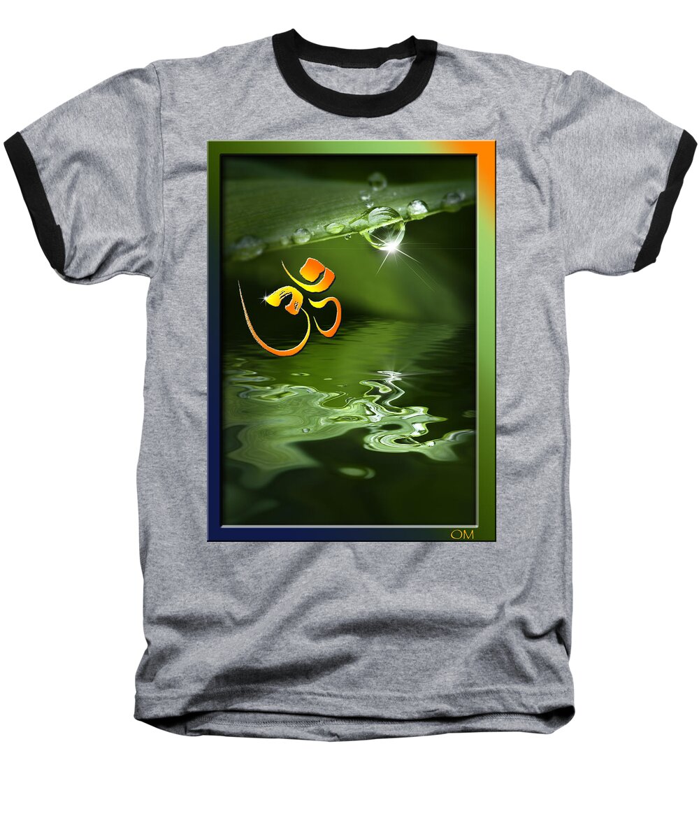 Om Baseball T-Shirt featuring the mixed media Om on green with dew drop by Peter V Quenter