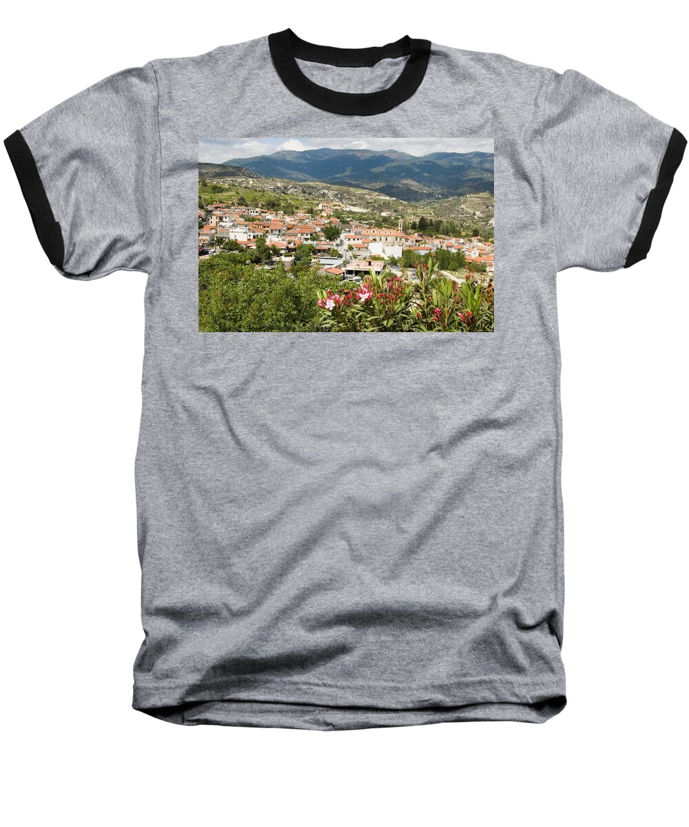 Flower Baseball T-Shirt featuring the photograph Omodhos Village by Jeremy Voisey