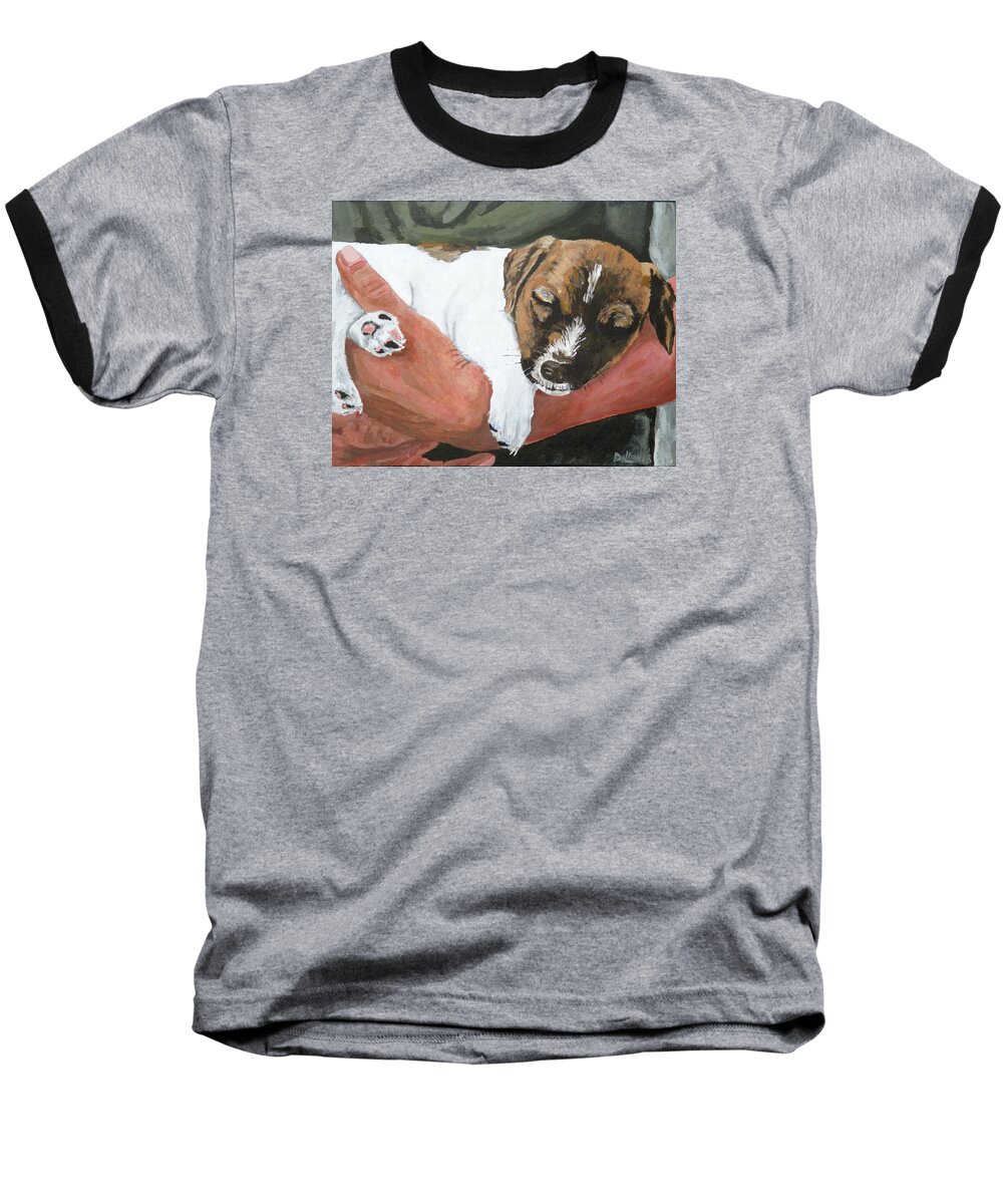 Guard Dog Baseball T-Shirt featuring the painting On Guard by Michael Dillon