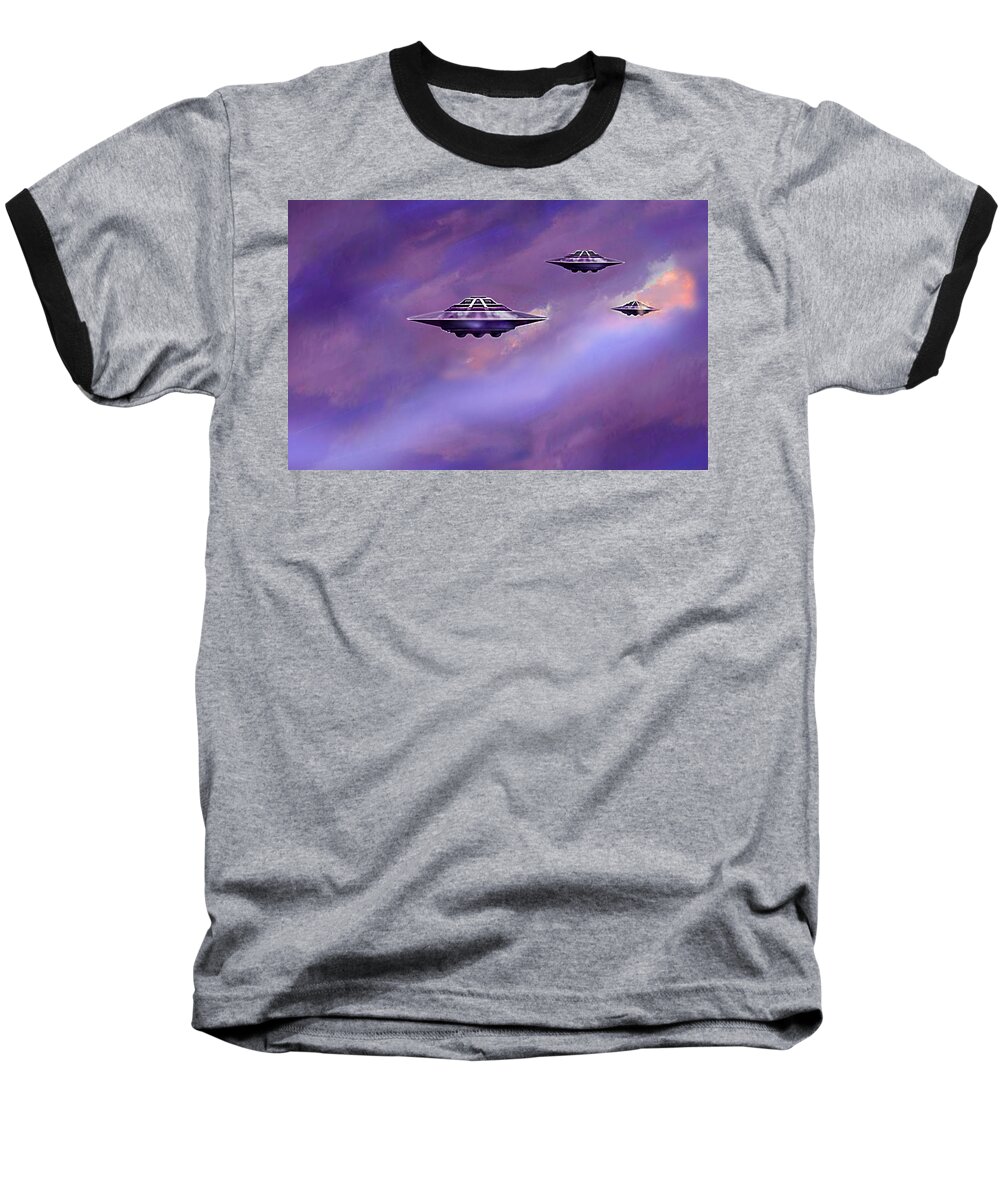 Patrolling Baseball T-Shirt featuring the painting Sky Patrol by Hartmut Jager