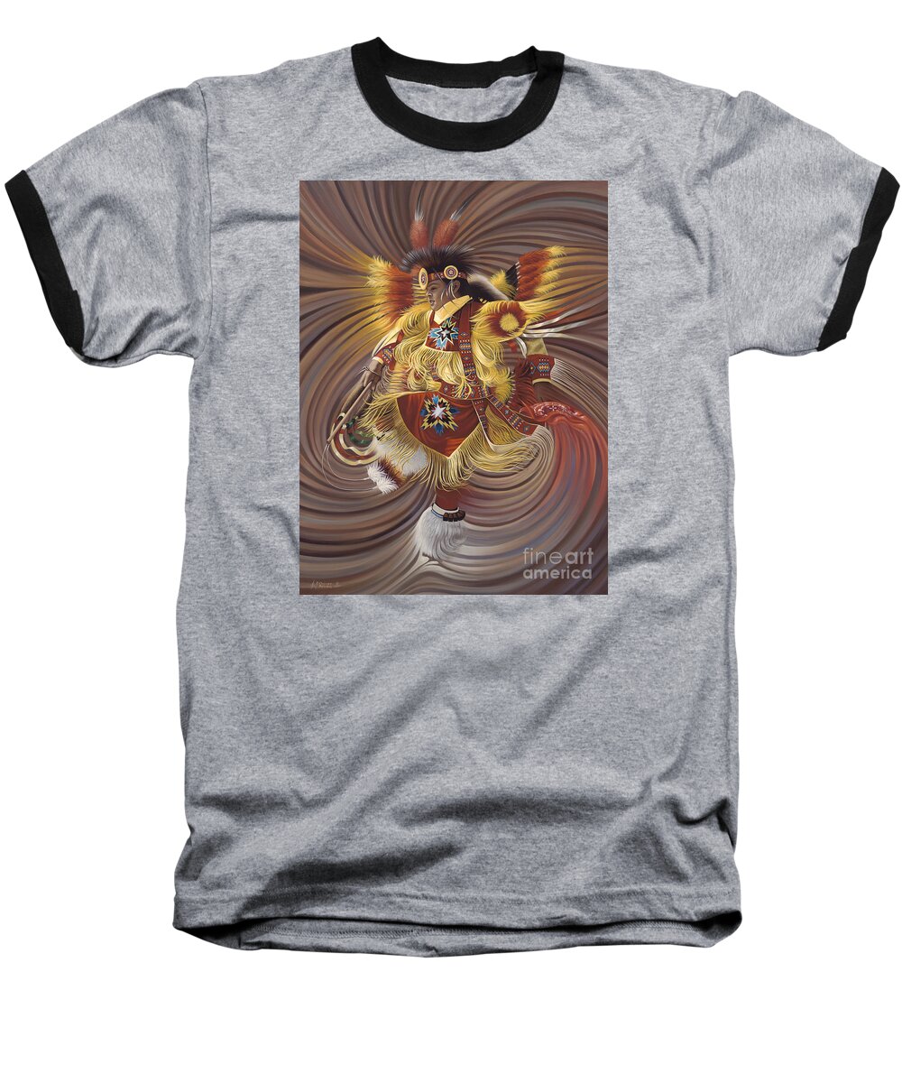 Sacred Baseball T-Shirt featuring the painting On Sacred Ground Series 4 by Ricardo Chavez-Mendez