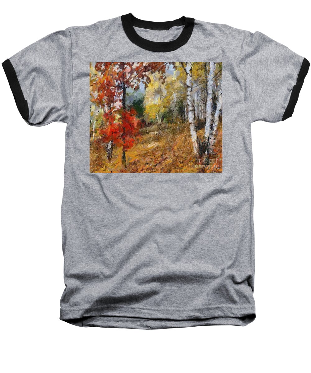 Landscape Baseball T-Shirt featuring the painting On The Edge Of The Forest by Dragica Micki Fortuna