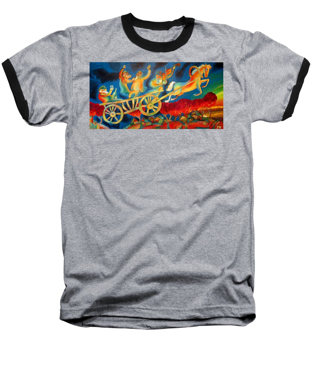 Judaica Painting Baseball T-Shirt featuring the painting On the Road to Rebbe by Leon Zernitsky