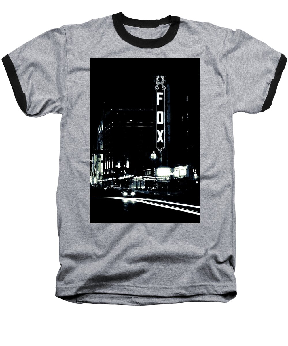 Fox Theater Baseball T-Shirt featuring the photograph On the Town by Scott Rackers