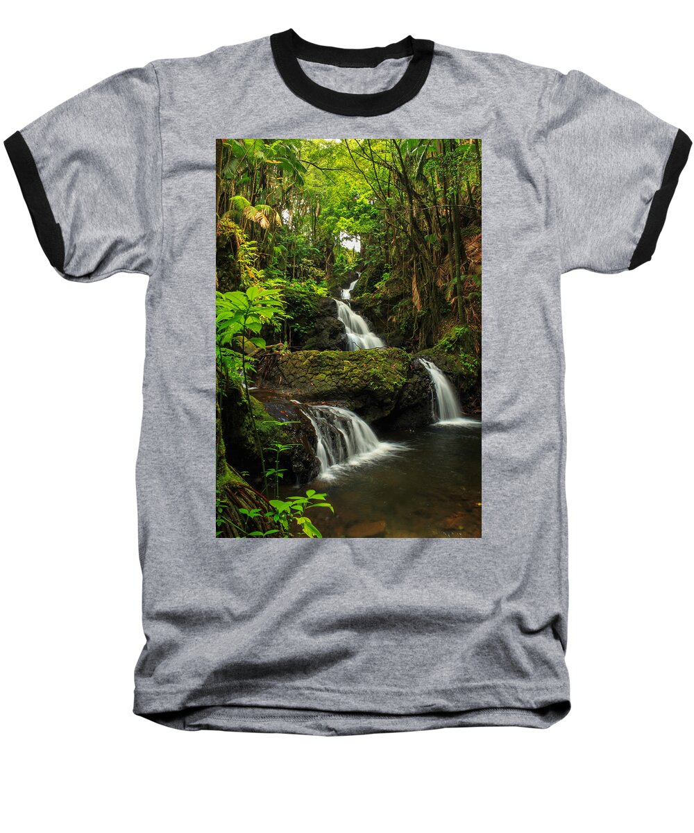 Waterfall Baseball T-Shirt featuring the photograph Onomea Falls by James Eddy