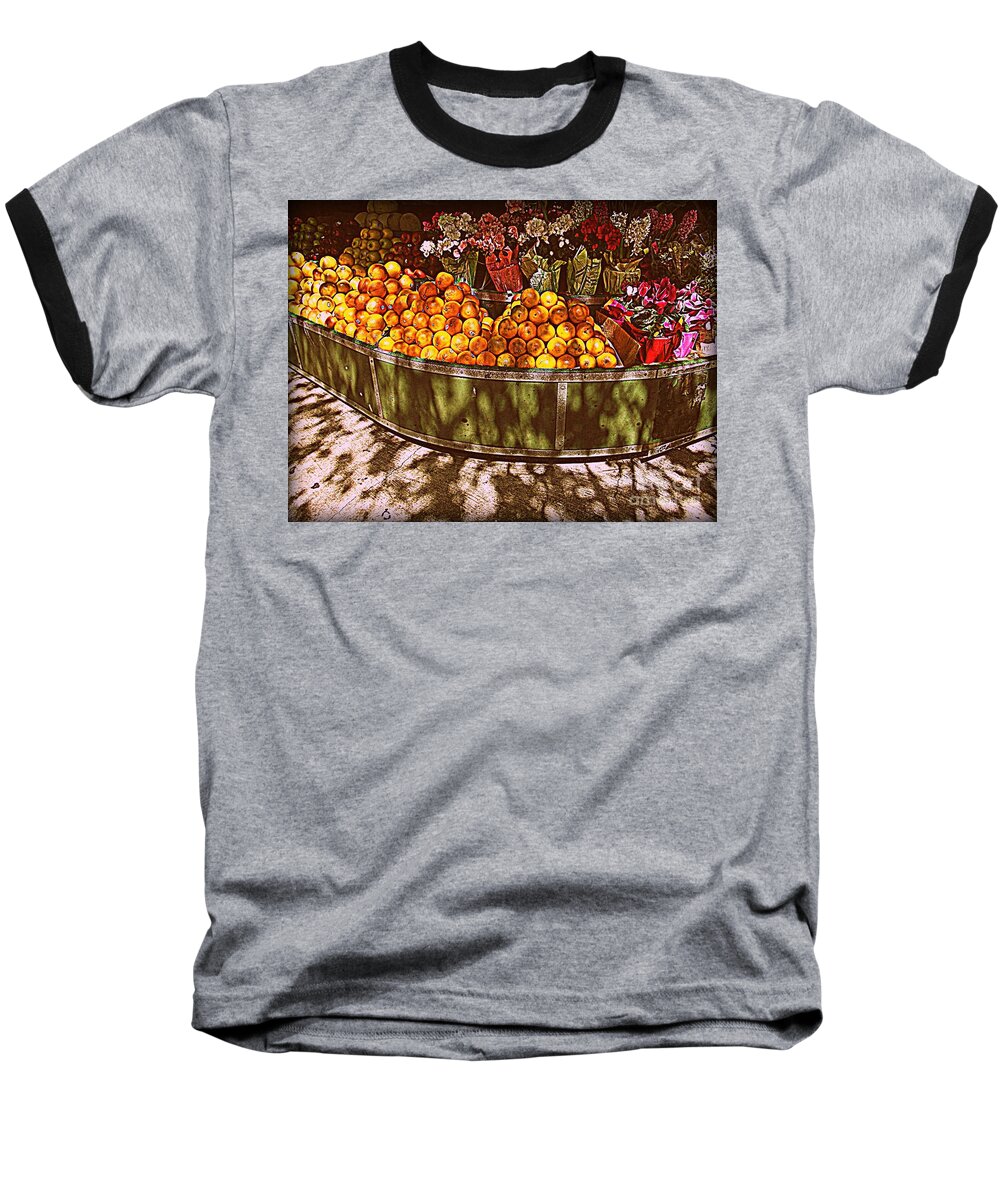 Fruitstand Baseball T-Shirt featuring the photograph Oranges and Flowers by Miriam Danar