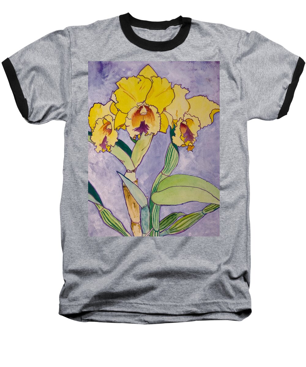 Orchid Baseball T-Shirt featuring the painting Orchid Study by Terry Holliday